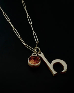 Initial and citrine charm necklace - 18ct gold