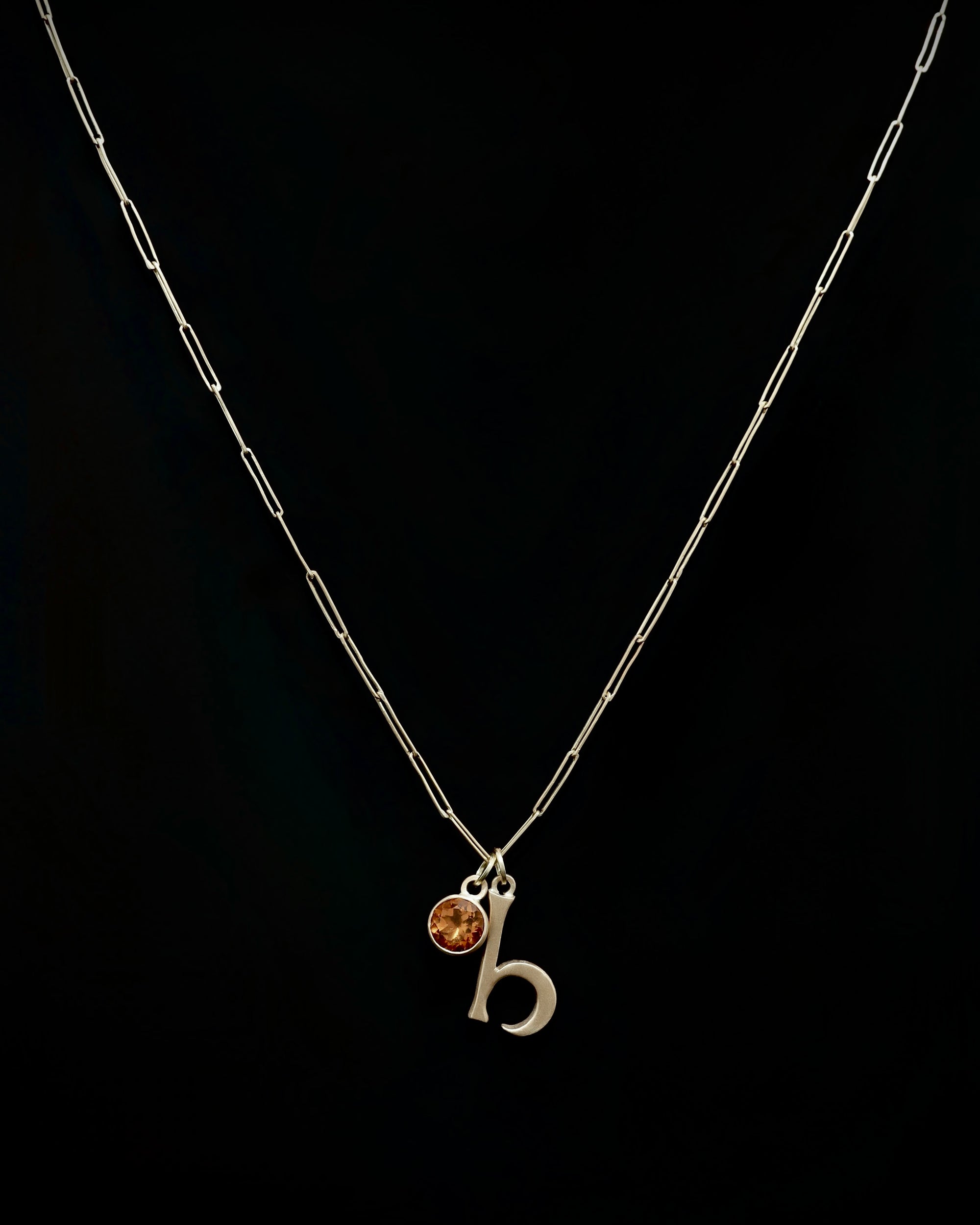 Initial and citrine charm necklace - 18ct gold