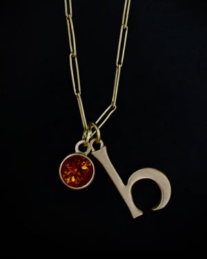 Initial and citrine charm necklace - 18ct gold