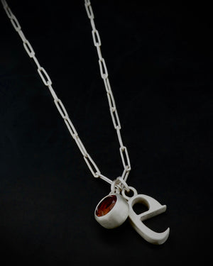 Initial and citrine charm necklace - silver