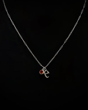 Initial and citrine charm necklace - silver
