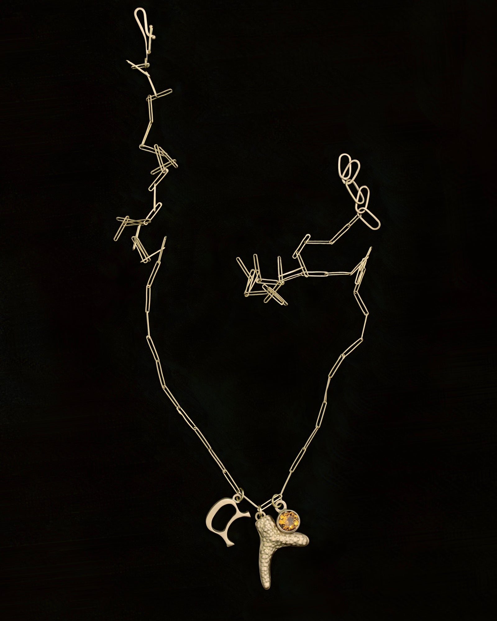 Initial, citrine and coral charm necklace - 18ct gold