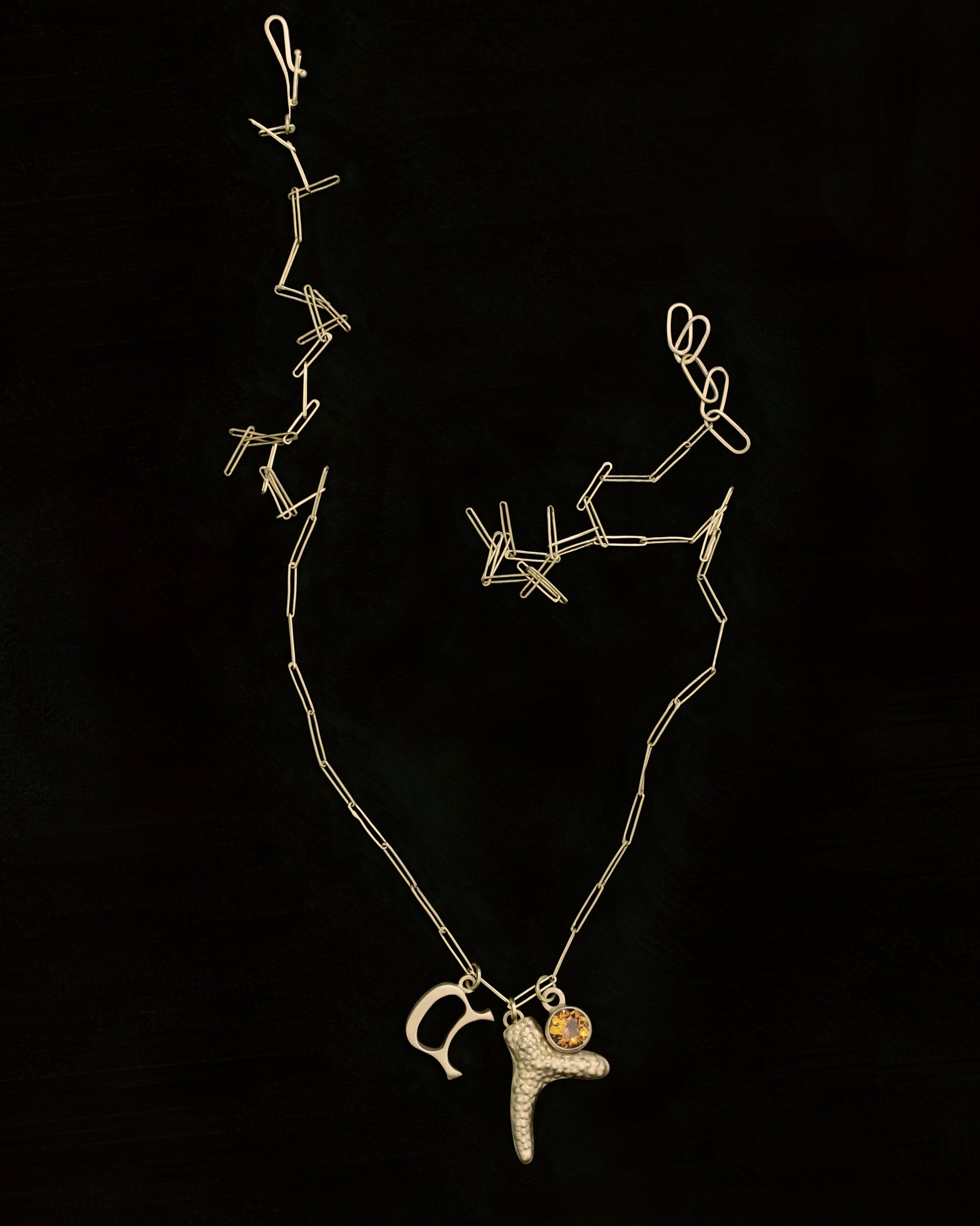 Initial, citrine and coral charm necklace - 18ct gold