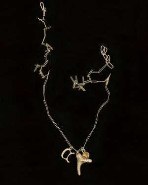 Initial, citrine and coral charm necklace - 18ct gold