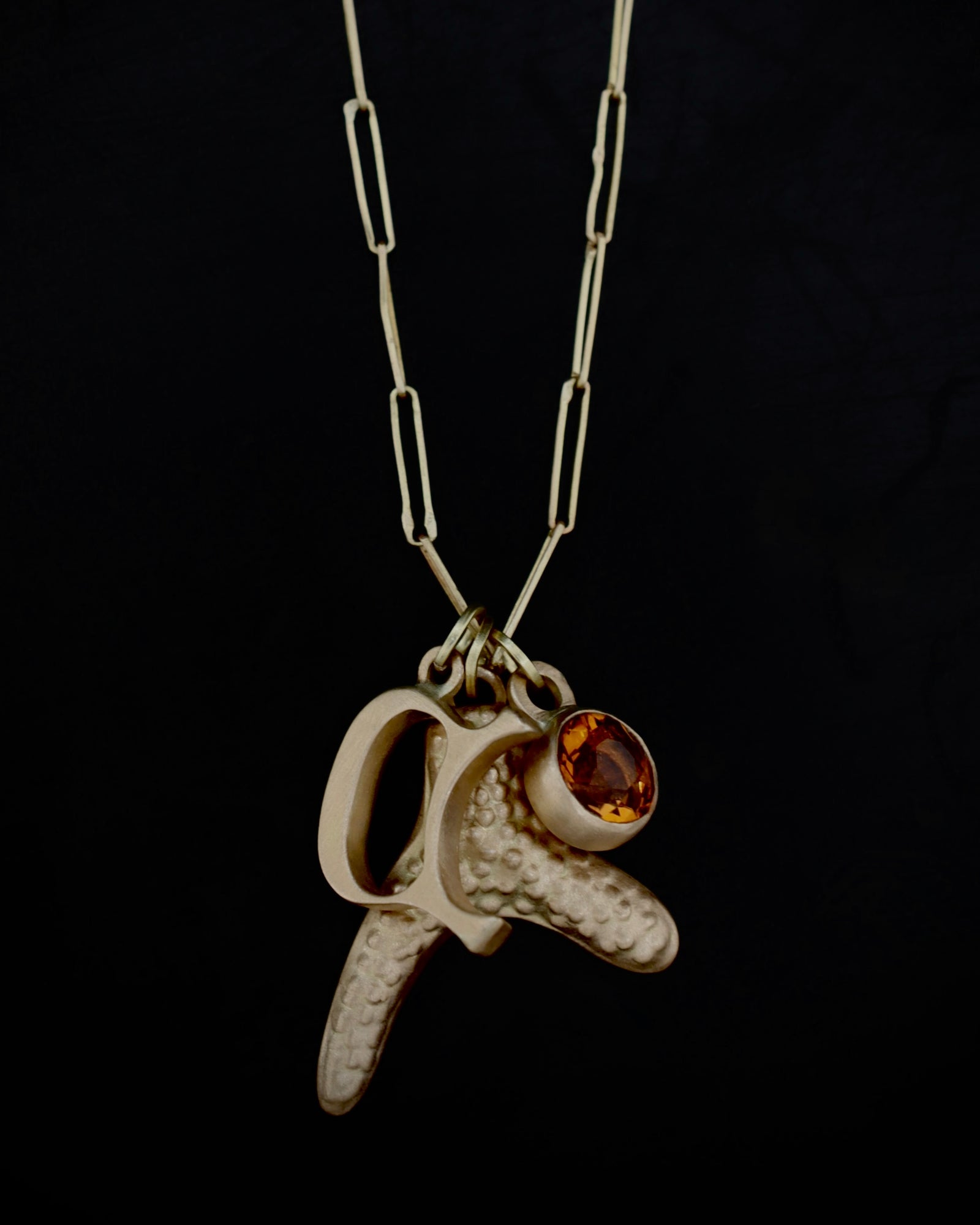 Initial, citrine and coral charm necklace - 18ct gold