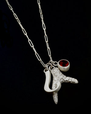 Initial, citrine and coral charm necklace - silver