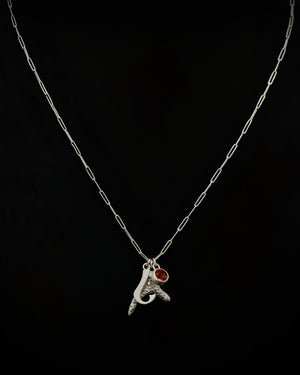 Initial, citrine and coral charm necklace - silver
