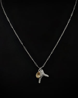 Repoussé coral and citrine teardrop necklace - silver