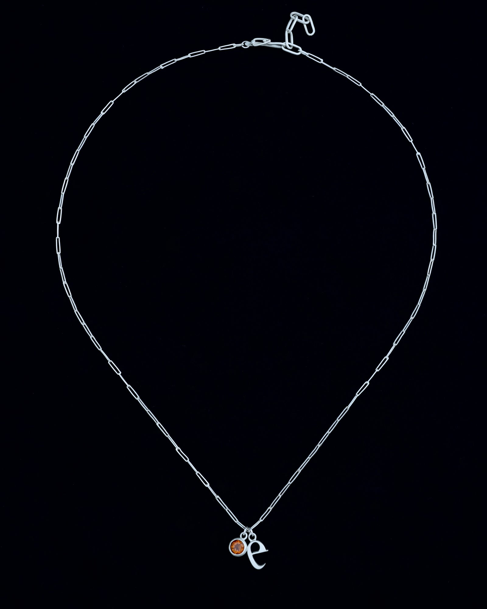 Initial and citrine charm necklace - silver