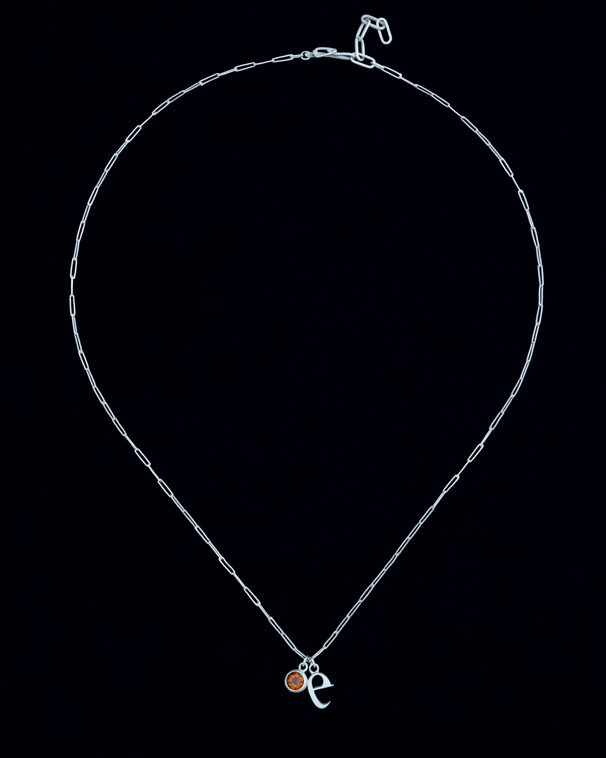 Initial and citrine charm necklace - silver