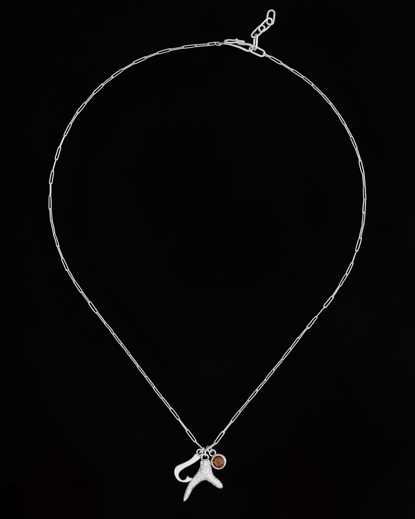 Initial, citrine and coral charm necklace - silver