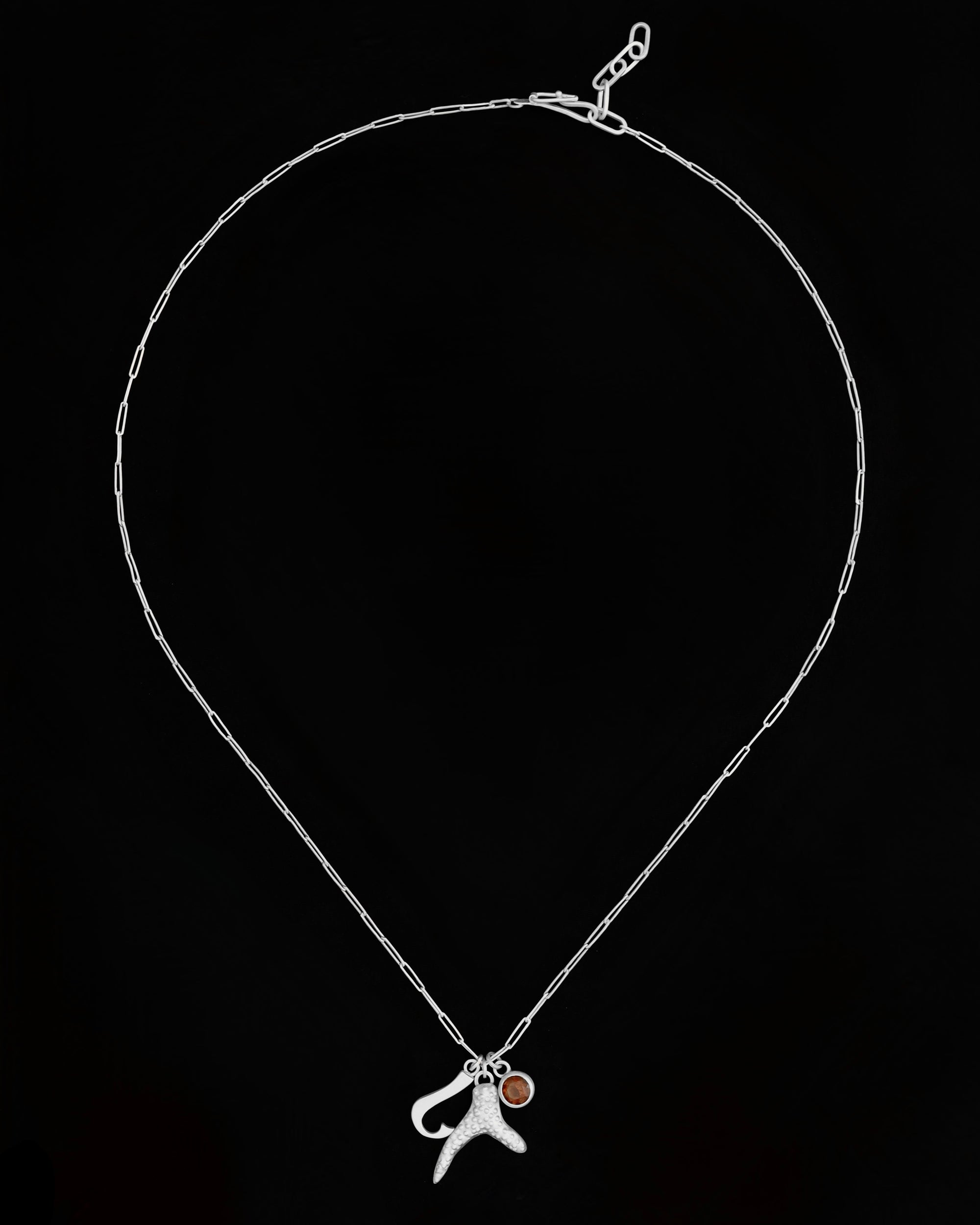 Initial, citrine and coral charm necklace - silver