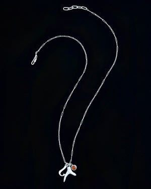 Initial, citrine and coral charm necklace - silver