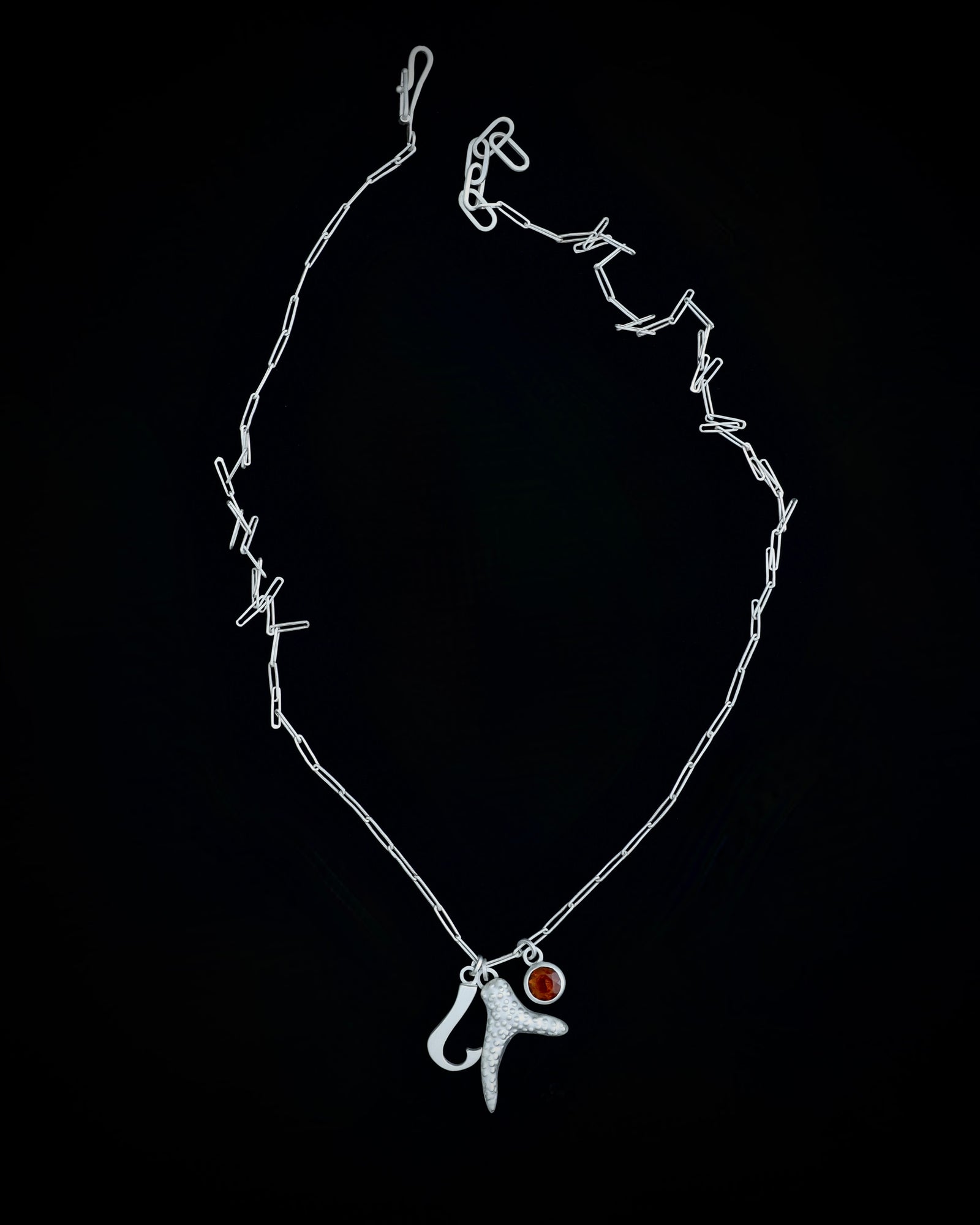 Initial, citrine and coral charm necklace - silver