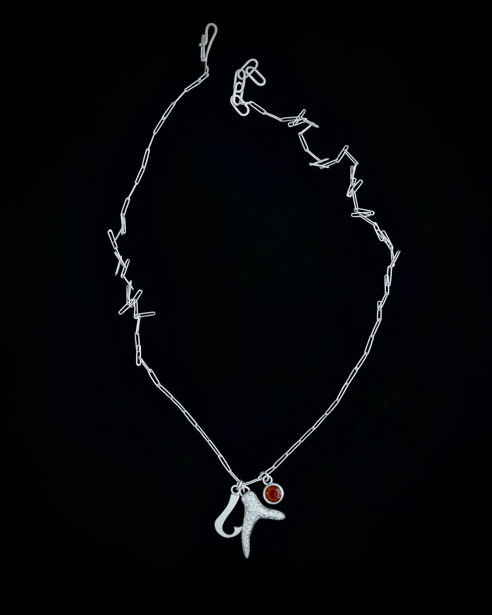 Initial, citrine and coral charm necklace - silver
