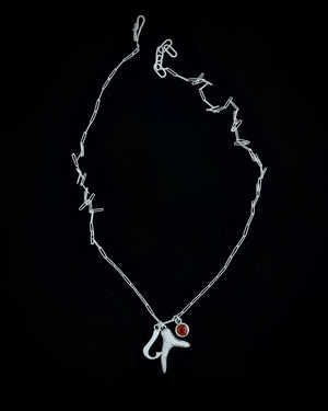 Initial, citrine and coral charm necklace - silver