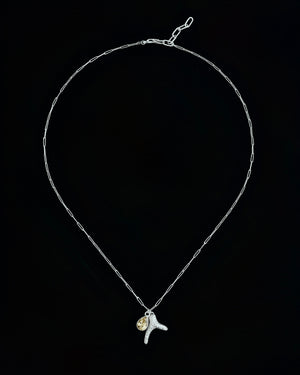 Repoussé coral and citrine teardrop necklace - silver