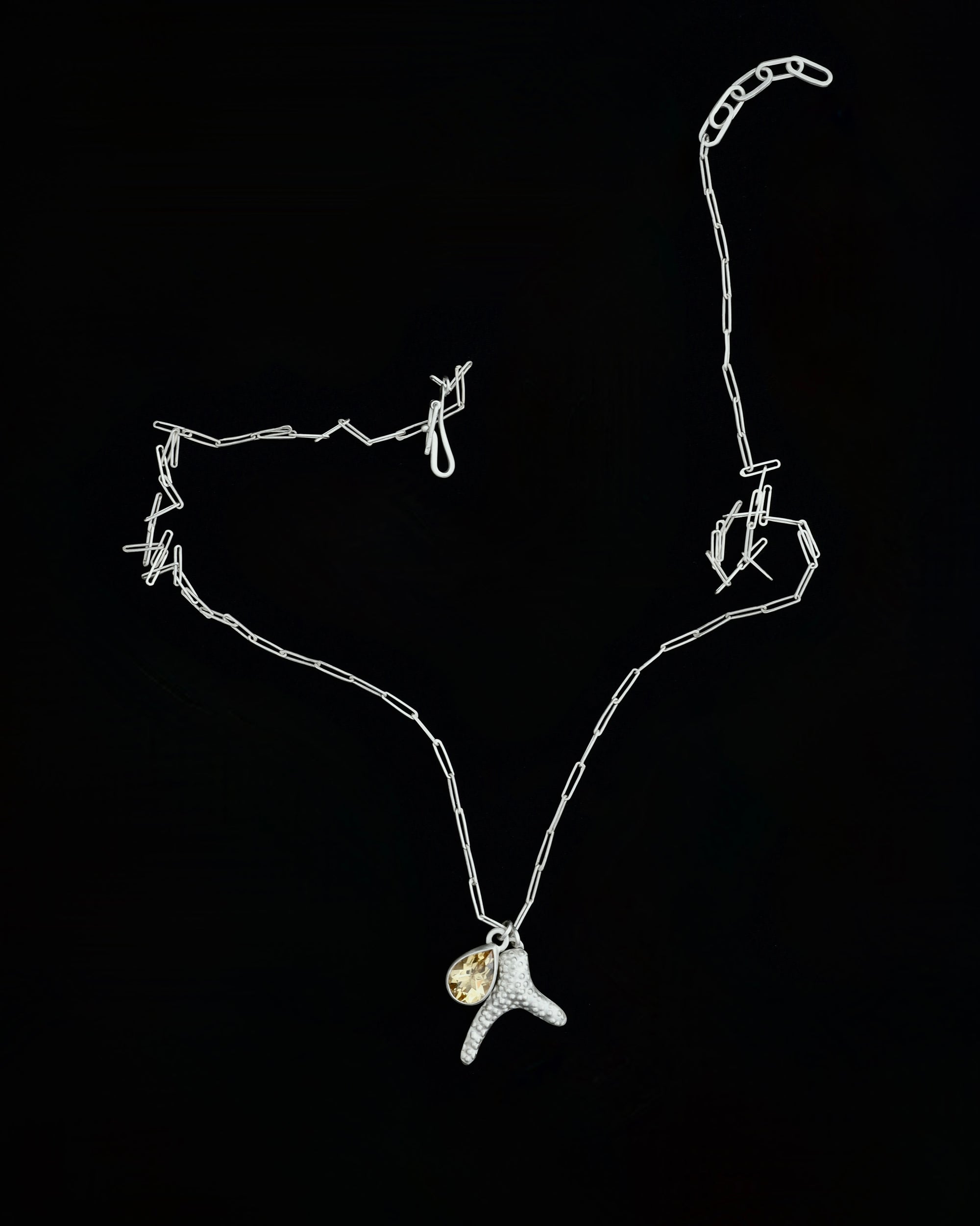 Repoussé coral and citrine teardrop necklace - silver