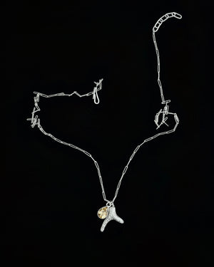 Repoussé coral and citrine teardrop necklace - silver