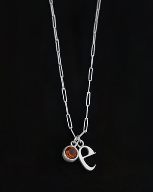 Initial and citrine charm necklace - silver