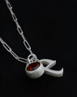 Initial and citrine charm necklace - silver