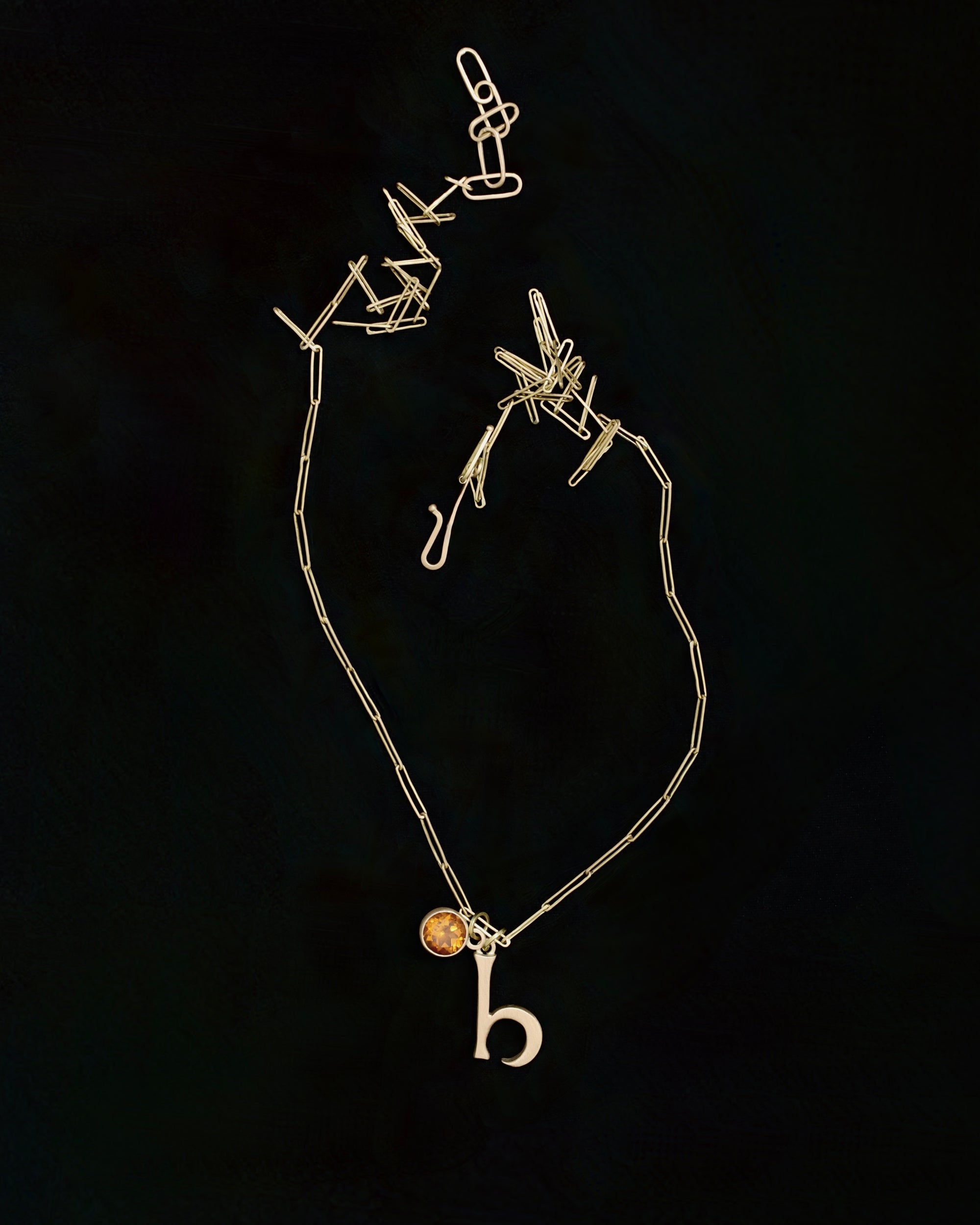 Initial and citrine charm necklace - 18ct gold