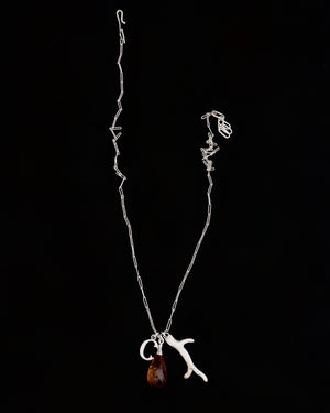 Citrine briolette, initial and coral charm necklace - silver
